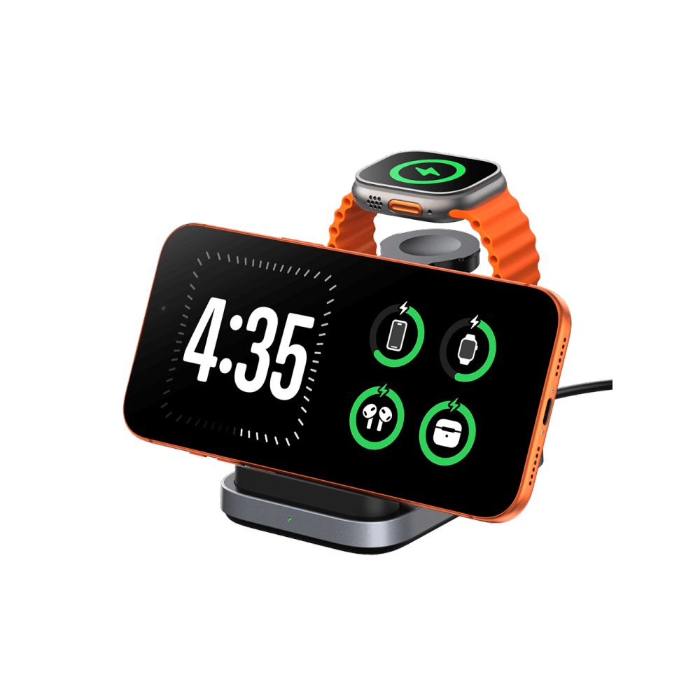 SwanScout 713A - Hopfällbar 3-i-1 trådlös laddare för Apple