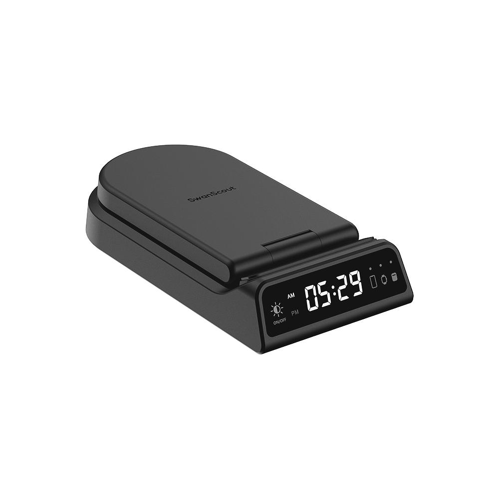 A smart desk essential, the swanscout 702A serves as an iPhone charger stand 3 in 1, ideal for phone, watch, and earbuds.