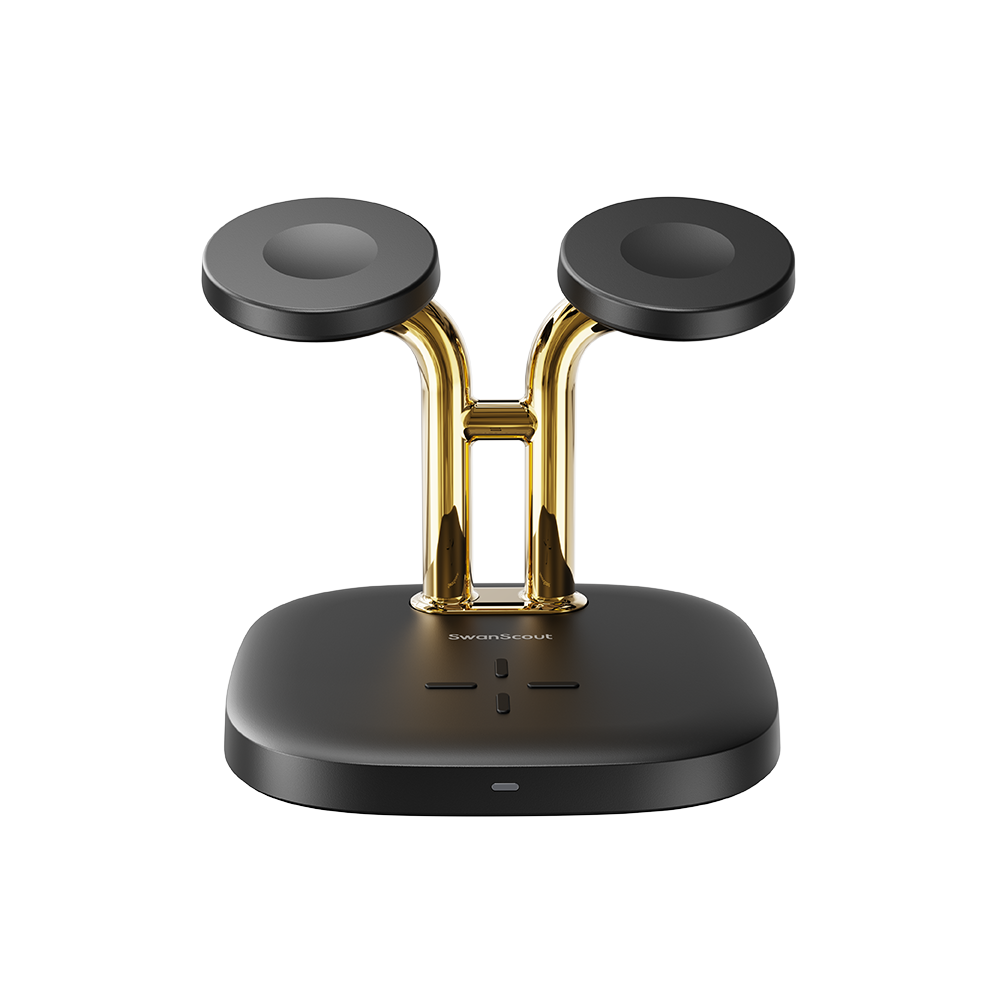 Black and gold SwanScout 704A, demonstrating the professional build quality and multi-device charging compatibility.