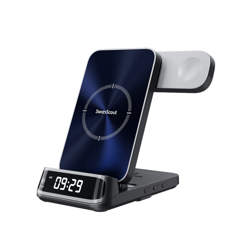 Stay powered at work or home with the swanscout 708A, an efficient wireless charging station for Apple users.