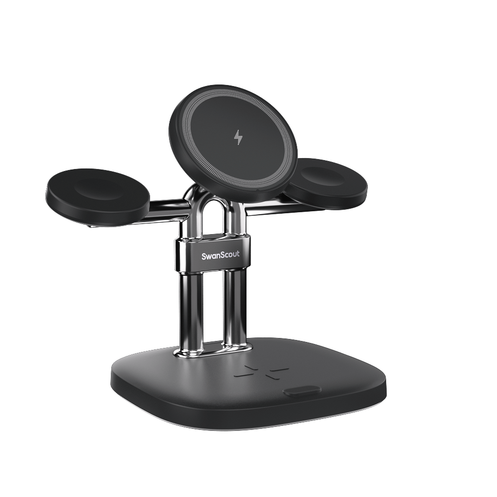 SwanScout 709M | 4-in-1 Foldable Wireless Charging Station for Apple Devices with Magnetic Features
