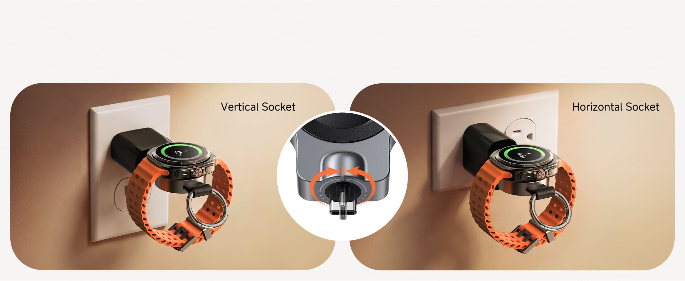 Rotatable USB-C connector keeps Samsung Galaxy Watch level while charging SwanScout 510S