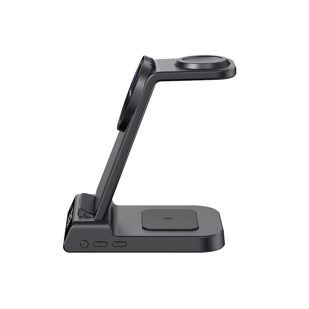 Magnetic wireless charging station for Samsung Galaxy phone Watch and Buds with UV glossy finish left side view SwanScout C01SM