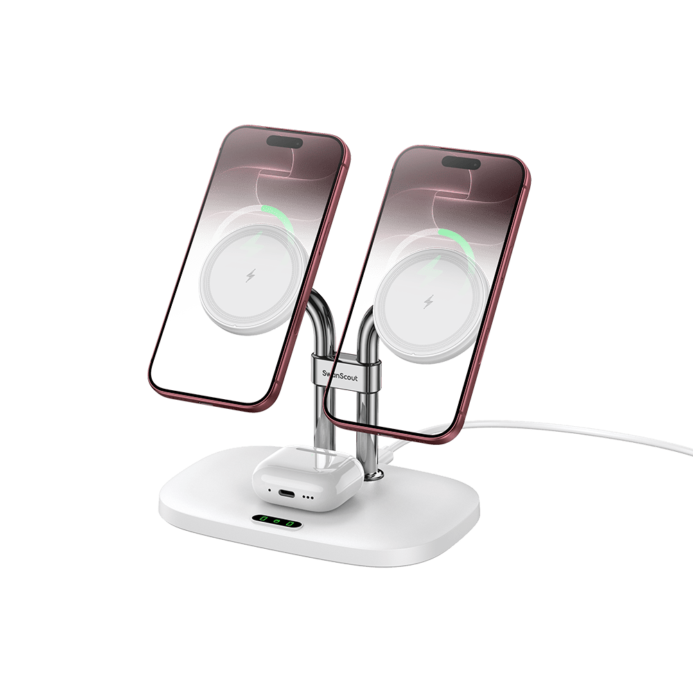 SwanScout 706M - Caricatore magnetico doppio per iPhone e dock wireless per AirPods