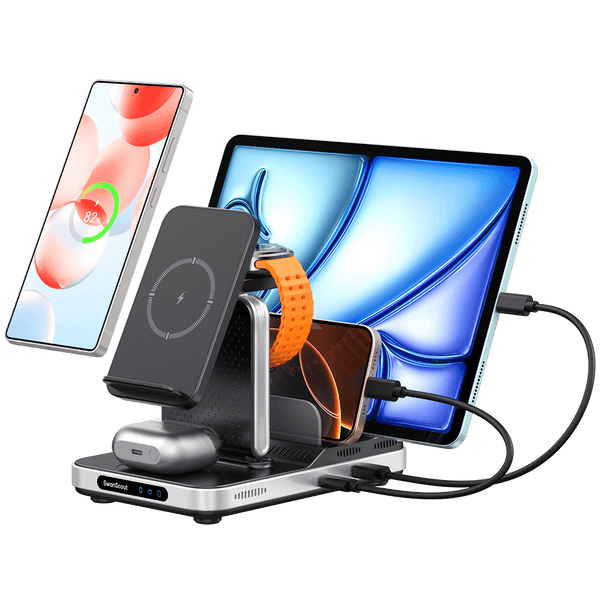 SwanScout 901S - 5-i-1 trådlös laddare för Samsung, perfekt för studiebord