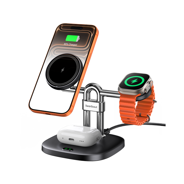 SwanScout 712M – Station de Charge Sans Fil Magnétique 3 en 1 pour Apple
