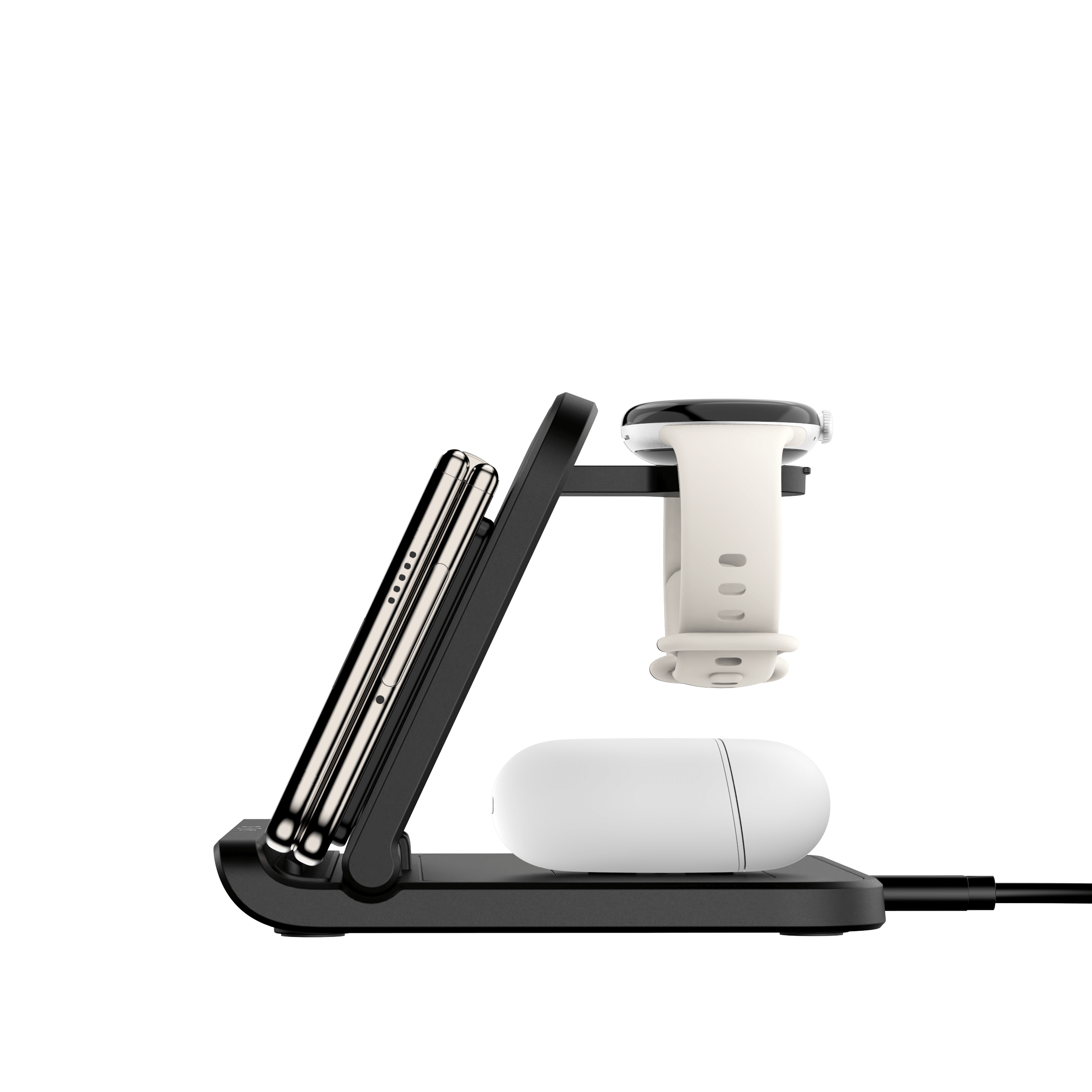 Side profile of SwanScout 705G showing the ergonomic angle for a horizontally placed foldable phone, ensuring efficient heat dissipation and charging.