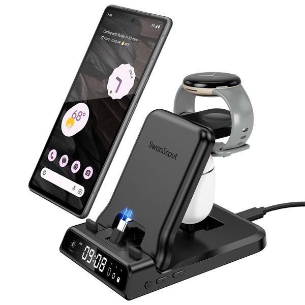 SwanScout 701G - Przewodowa szybka ładowarka do Pixel Watch 1 z zegarem
