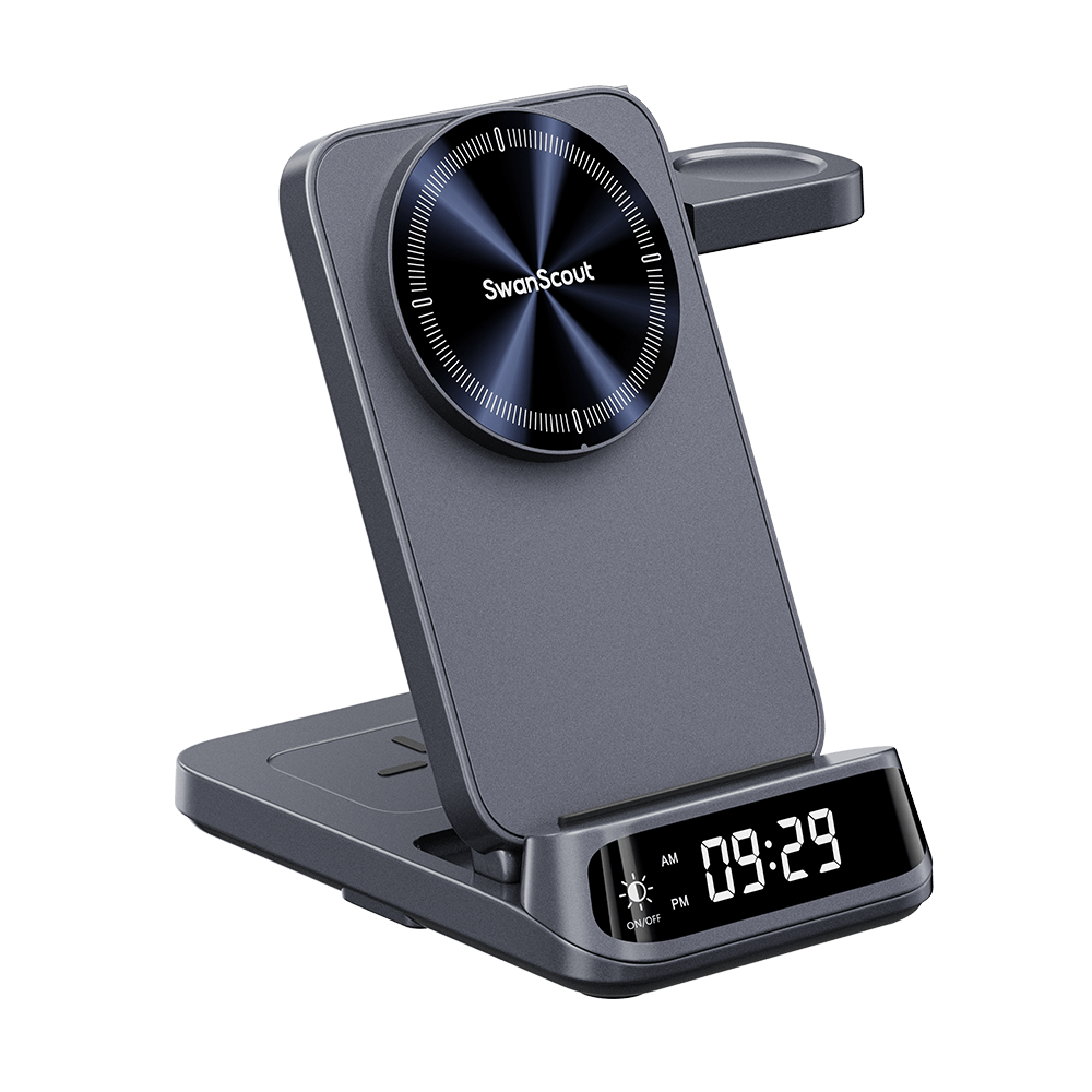 SwanScout 708SM charging a Samsung phone with magnetic case via strong magnetic alignment