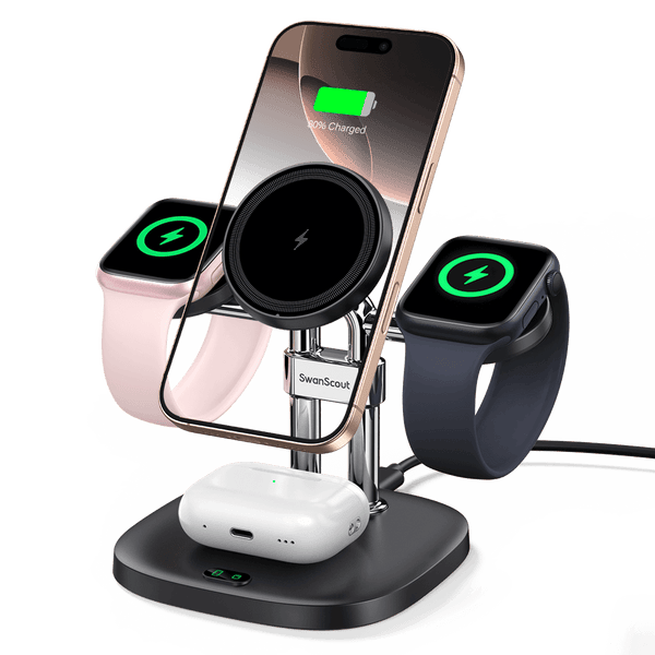 SwanScout 709M - 4-i-1 magnetisk trådlös laddare för Apple