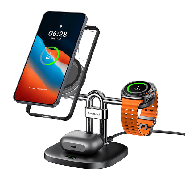 SwanScout 3-in-1 wireless charger for Samsung Galaxy phone, watch, and earbuds