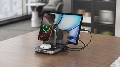 The SwanScout 901M doubles as a compact apple charging station, handling your iPhone, Watch, and AirPods wirelessly and elegantly.