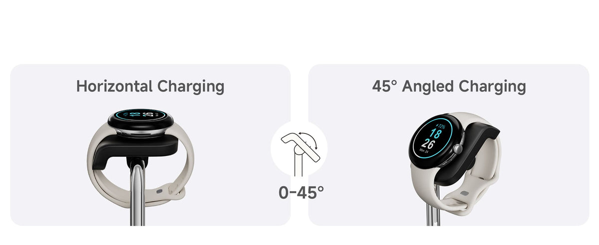 Adjustable 0 to 45 degree charging angle for Pixel Watch 2 and Pixel Watch 3 on the SwanScout 505G2