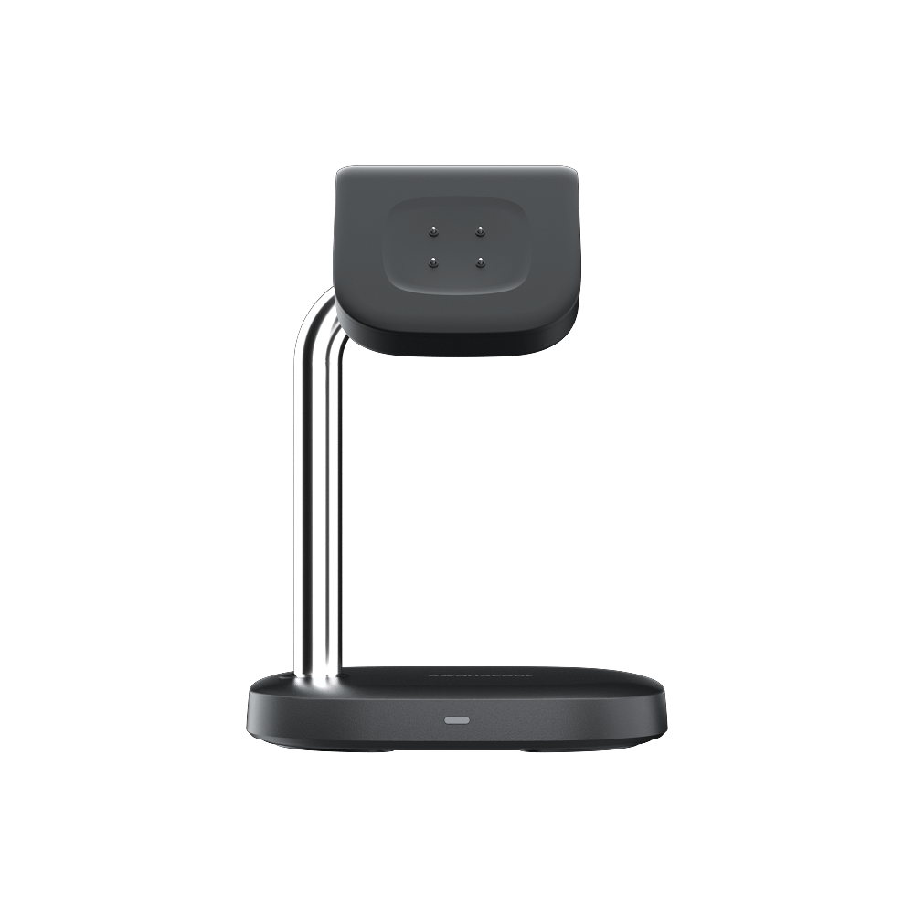 SwanScout 505G2 charging stand for Pixel Watch 2 and 3, featuring palladium pins and anti-oxidation coating, black color.