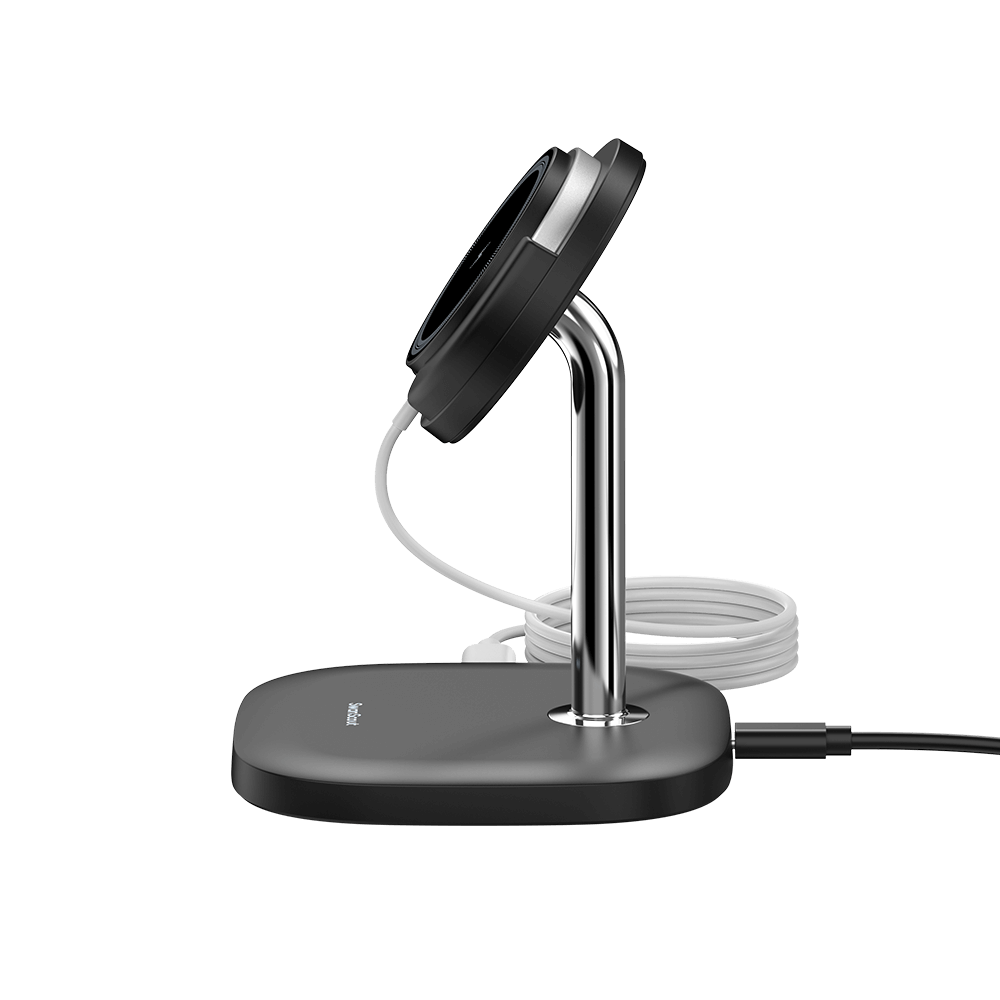 SwanScout 506SM magnetic wireless charger for Samsung, featuring a sturdy aluminum alloy design and detachable magnetic connection.