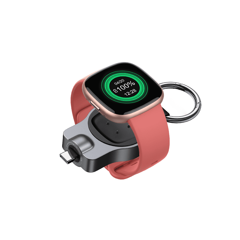 Portable USB-C charger for Google Pixel Watch 2 and 3 and Fitbit Versa left front view SwanScout 510G2
