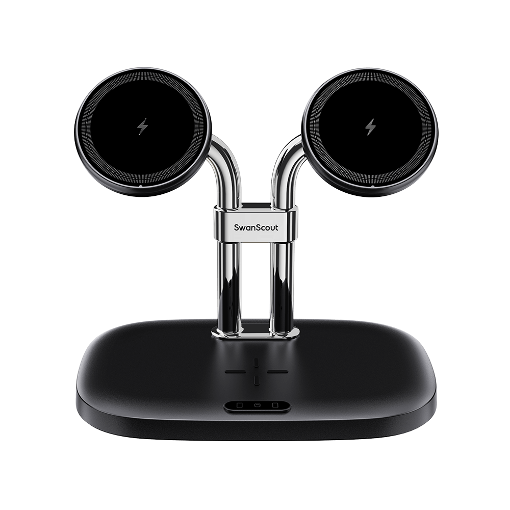 SwanScout 706SM dual magnetic charger for Samsung smartphones and devices, compact and space-saving charging station.
