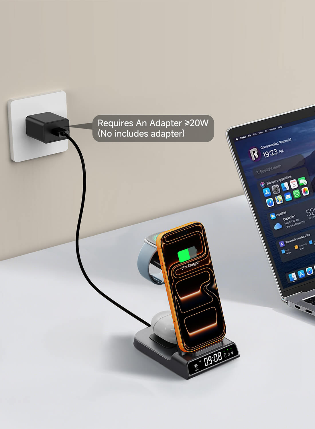 SwanScout C01FB 3-in-1 charging station integrated digital clock for minimalist desk setup